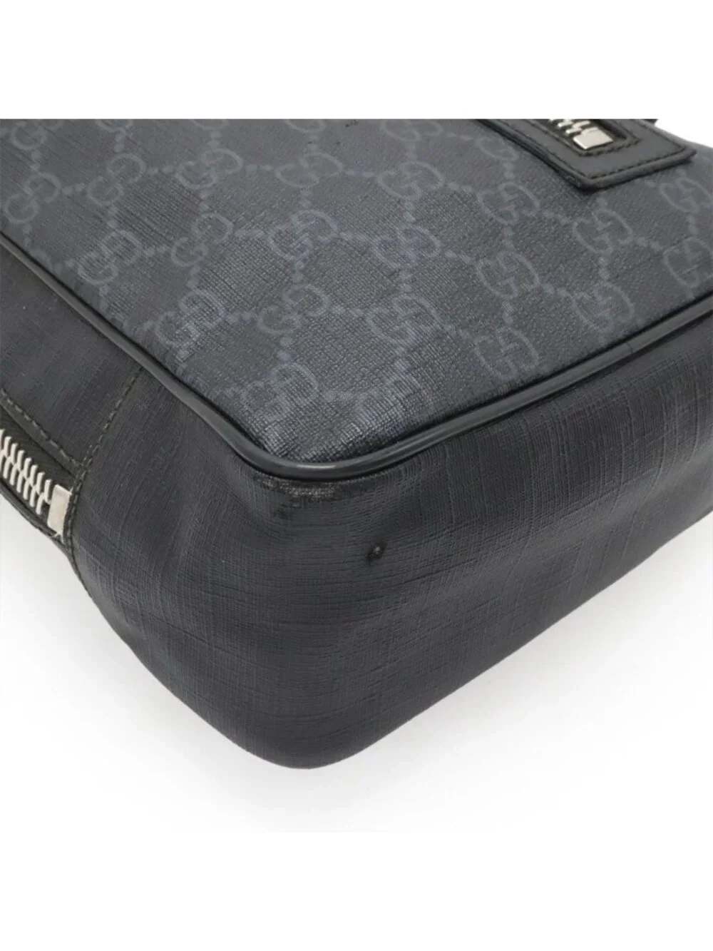 Gucci GG Supreme Web Stripe Belt Bag Leather Black Gray Silver